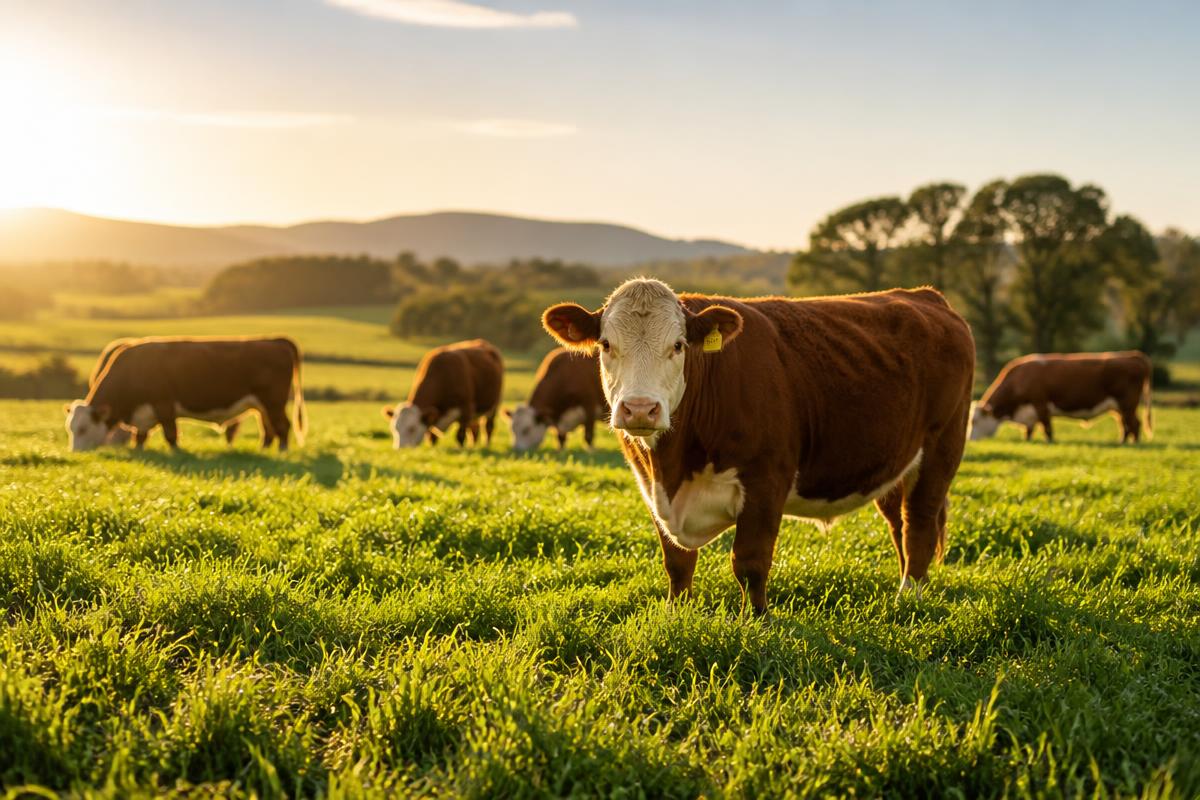 Cattle grazing on lush green pasture at Quinni farm